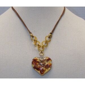 Vintage Murano Style Heart Pendant Necklace Millefiori Gold Tone Romantic